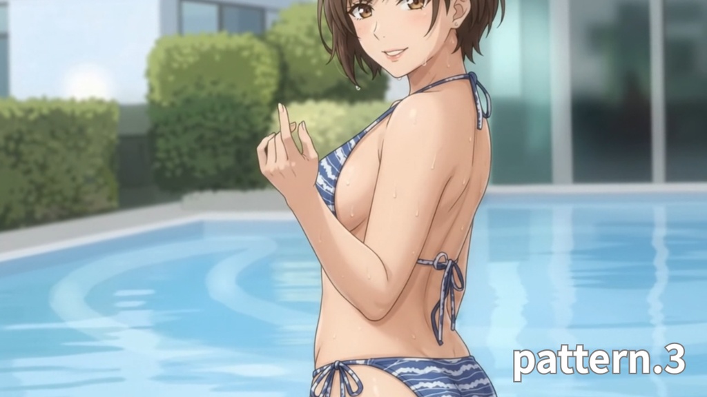 【ボイス付/¥100】青ビキニの彼女とプールデート・振り向き編(全3種)【縦長・横長】