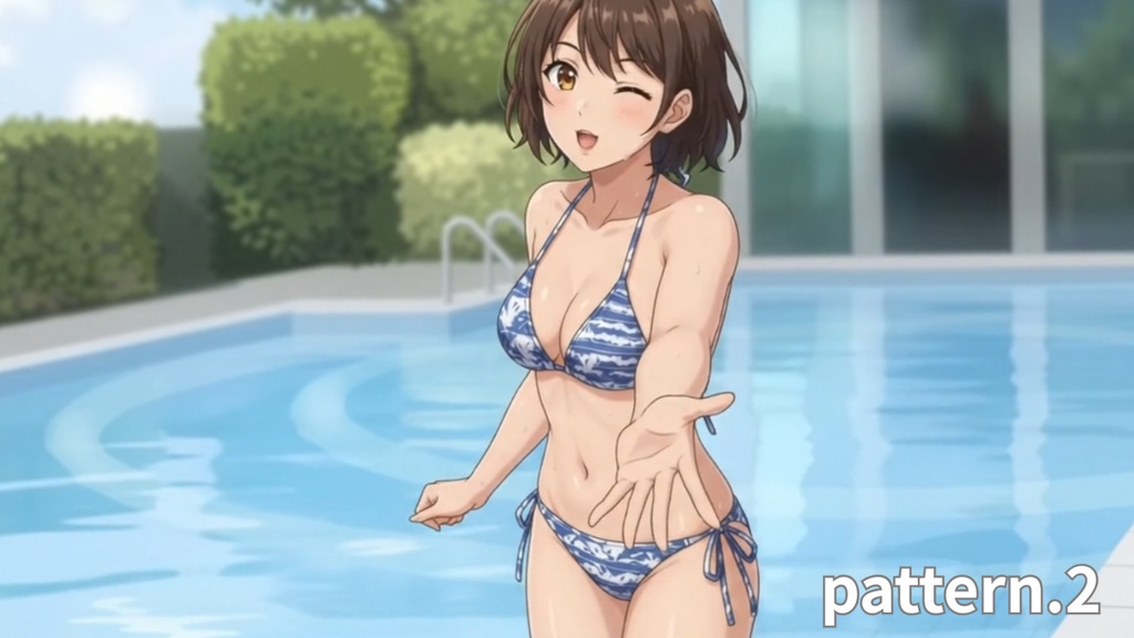 【ボイス付/¥100】青ビキニの彼女とプールデート・振り向き編(全3種)【縦長・横長】