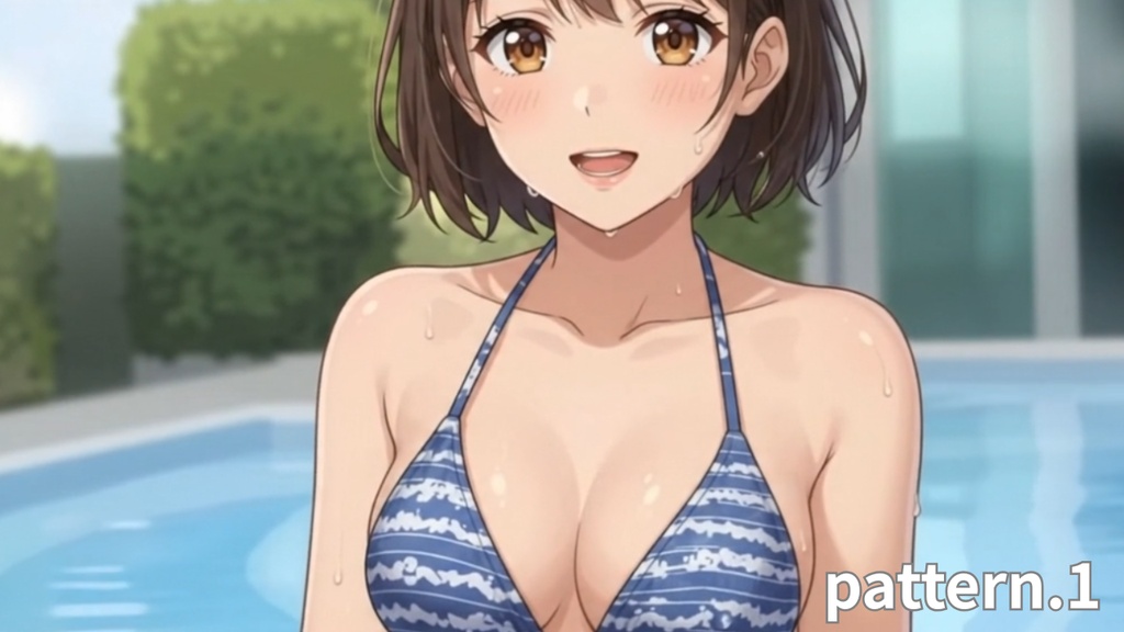 【ボイス付/¥100】青ビキニの彼女とプールデート・振り向き編(全3種)【縦長・横長】