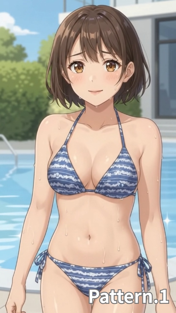 【ボイス付/¥100】青ビキニの彼女とプールデート・振り向き編(全3種)【縦長・横長】