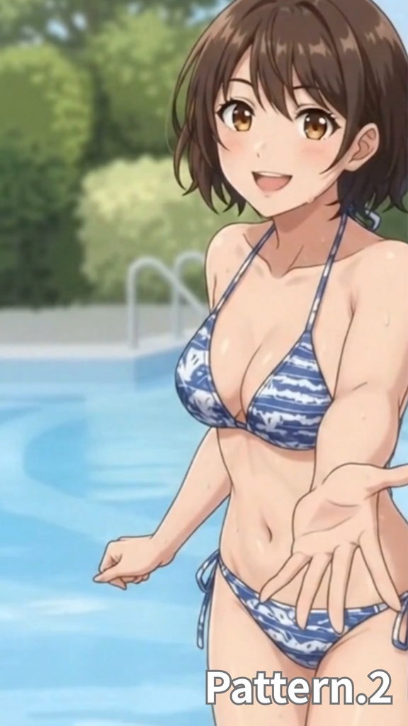 【ボイス付/¥100】青ビキニの彼女とプールデート・振り向き編(全3種)【縦長・横長】