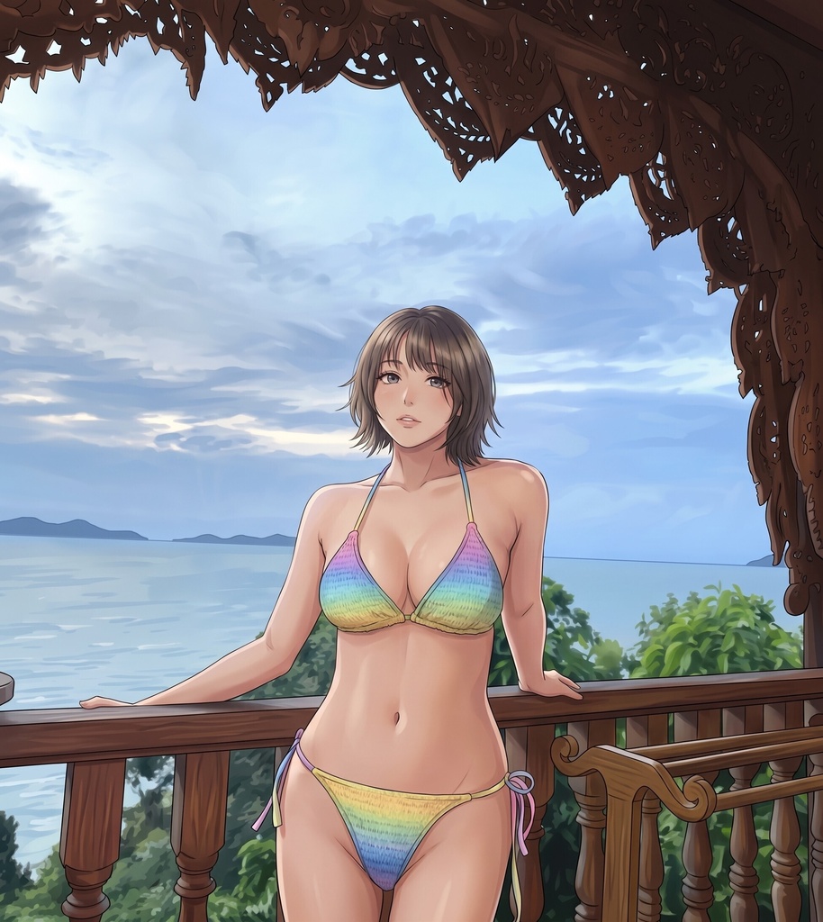 【ボイス付/￥100】南国リゾートとカラフルビキニの彼女（全3種＋限定特典つき）【縦長・横長】