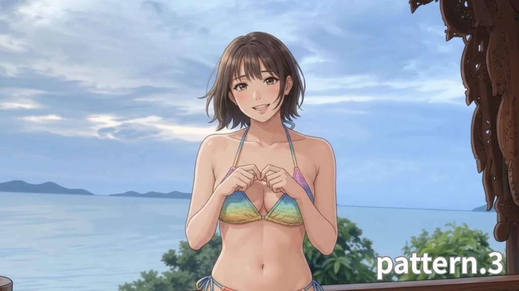 【ボイス付/¥100】南国リゾートとカラフルビキニの彼女(全3種+限定特典つき)【縦長・横長】