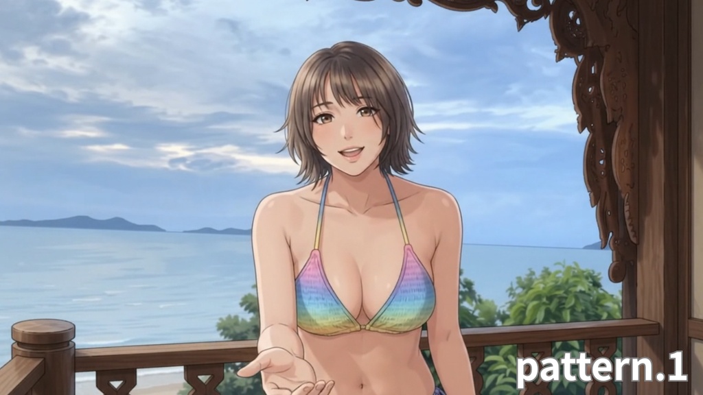 【ボイス付/¥100】南国リゾートとカラフルビキニの彼女(全3種+限定特典つき)【縦長・横長】