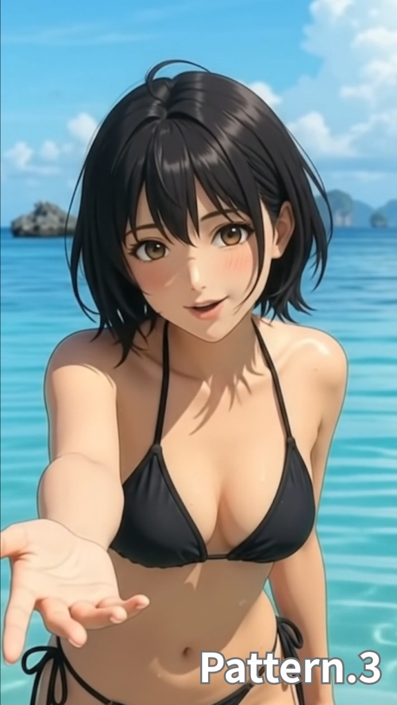 【ボイス付/¥100】黒Tバックビキニの彼女と南国ビーチデート(全3種+限定特典つき)【縦長・横長】
