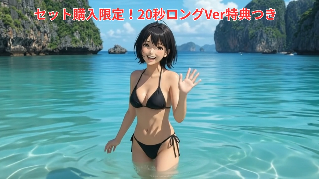 【ボイス付/¥100】黒Tバックビキニの彼女と南国ビーチデート(全3種+限定特典つき)【縦長・横長】