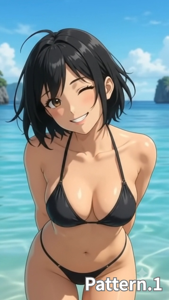 【ボイス付/¥100】黒Tバックビキニの彼女と南国ビーチデート(全3種+限定特典つき)【縦長・横長】