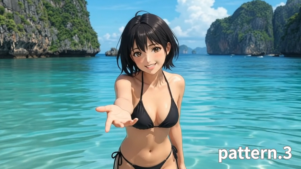 【ボイス付/¥100】黒Tバックビキニの彼女と南国ビーチデート(全3種+限定特典つき)【縦長・横長】
