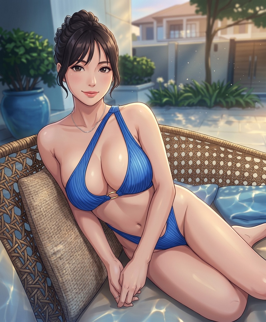 【ボイス付/￥100】ブルービキニの彼女と夕暮れプールデート（全3種＋限定特典つき）【縦長・横長】