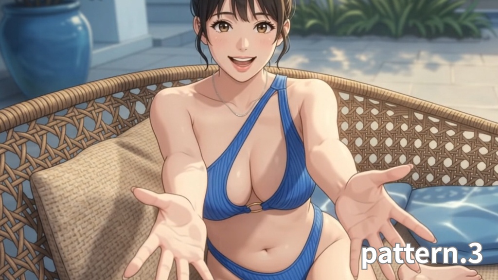 【ボイス付/¥100】ブルービキニの彼女と夕暮れプールデート(全3種+限定特典つき)【縦長・横長】