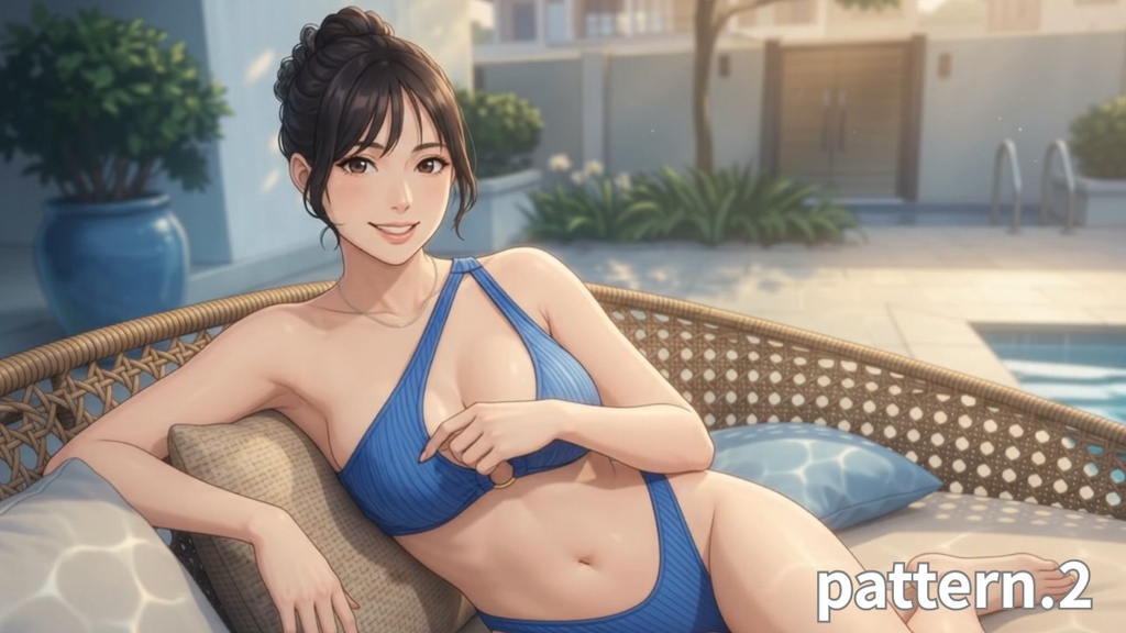 【ボイス付/¥100】ブルービキニの彼女と夕暮れプールデート(全3種+限定特典つき)【縦長・横長】