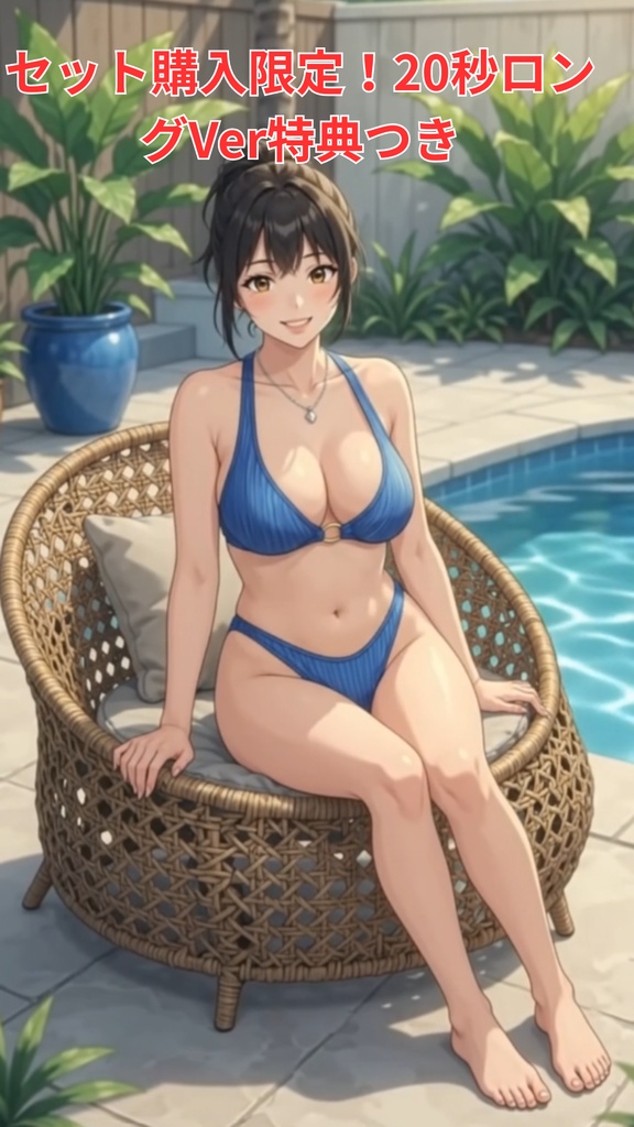 【ボイス付/¥100】ブルービキニの彼女と夕暮れプールデート(全3種+限定特典つき)【縦長・横長】