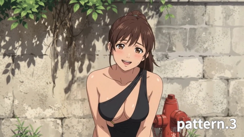 【ボイス付/¥100】黒モノキニの彼女と真夏の街角(全3種+限定特典つき)【縦長・横長】