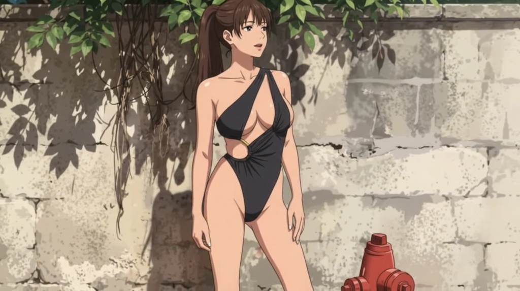 【ボイス付/¥100】黒モノキニの彼女と真夏の街角(全3種+限定特典つき)【縦長・横長】