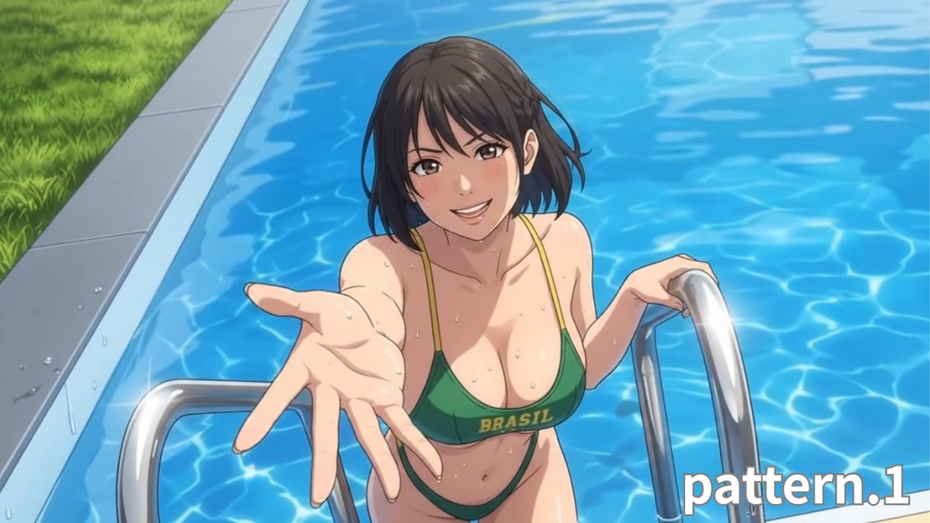 【ボイス付/¥100】ブラジルカラーのビキニ彼女と貸切プール(全3種+限定特典つき)【縦長・横長】