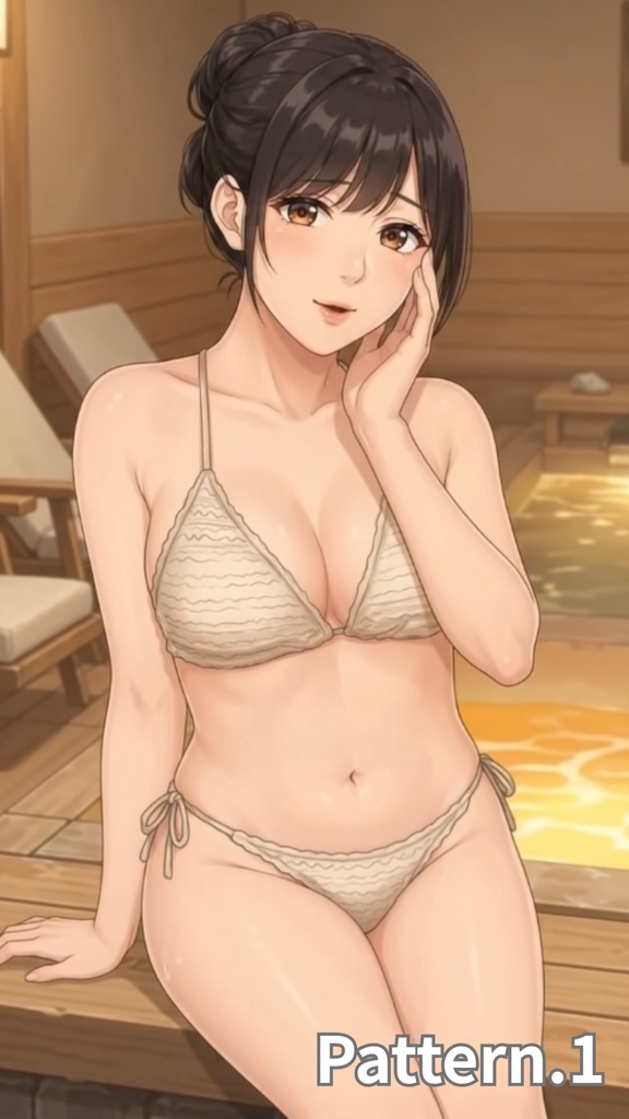 【ボイス付/¥100】ベージュ水着の彼女と貸切お風呂デート(全3種)【縦長・横長】