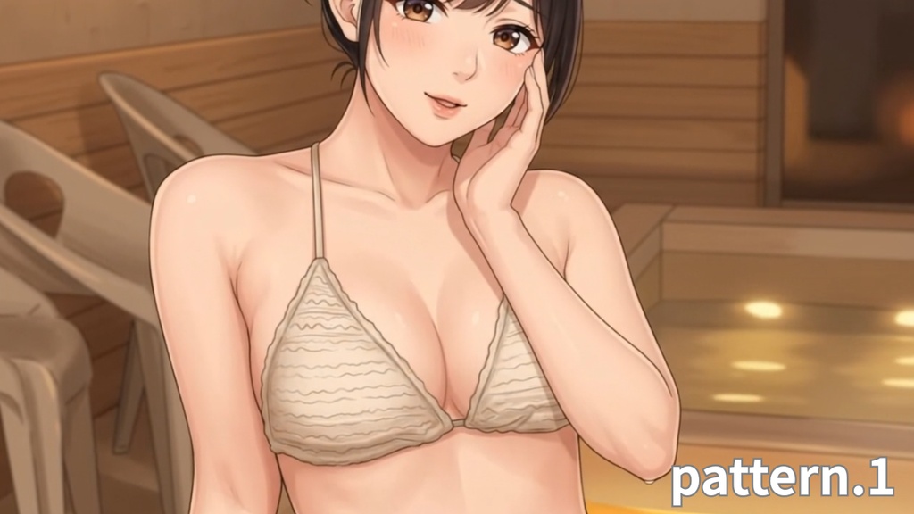 【ボイス付/¥100】ベージュ水着の彼女と貸切お風呂デート(全3種)【縦長・横長】