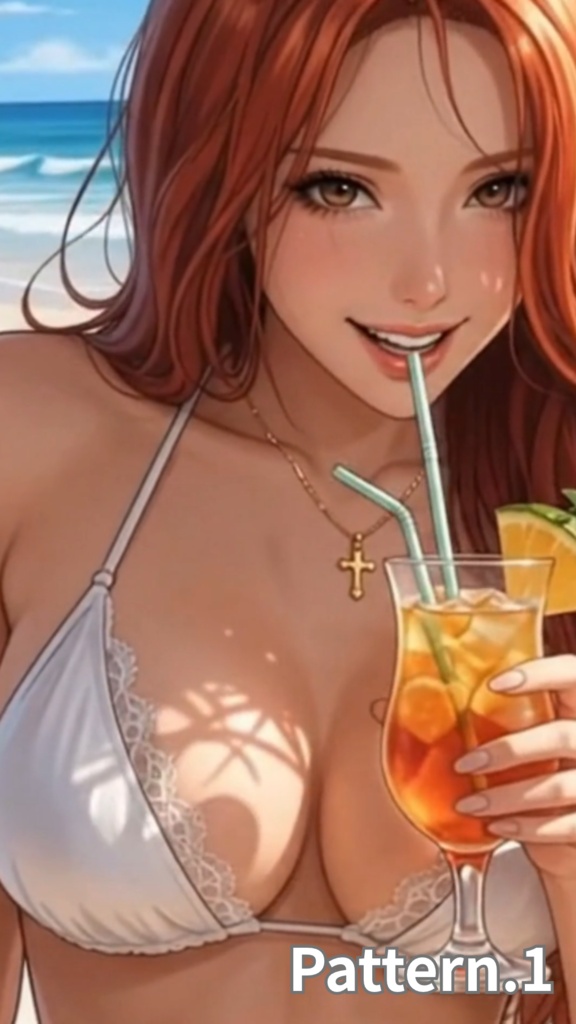 【ボイス付/¥100】純白ビキニの彼女と優雅なビーチリゾート(全3種+限定特典つき)【縦長・横長】
