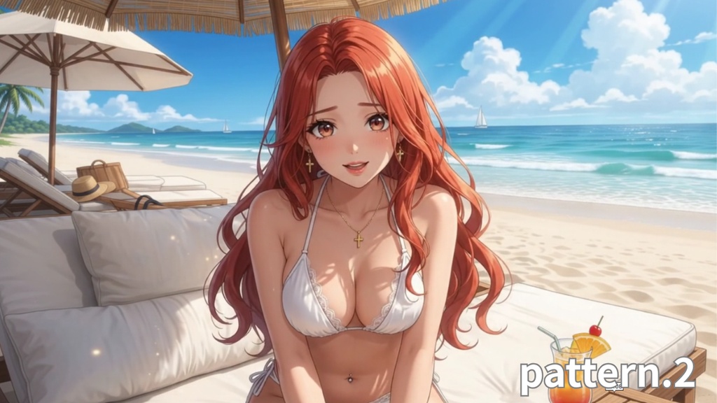 【ボイス付/¥100】純白ビキニの彼女と優雅なビーチリゾート(全3種+限定特典つき)【縦長・横長】