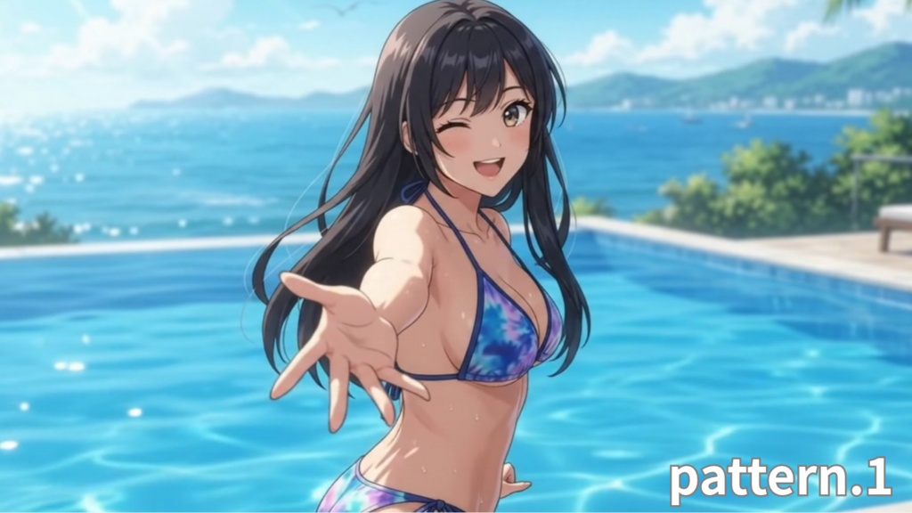 【ボイス付/¥100】タイダイ柄紐ビキニの彼女とプールデート(全3種+限定特典つき)【縦長・横長】