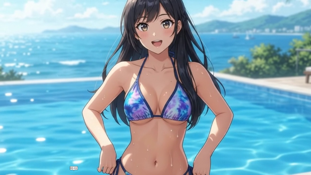 【ボイス付/￥100】タイダイ柄紐ビキニの彼女とプールデート（全3種＋限定特典つき）【縦長・横長】