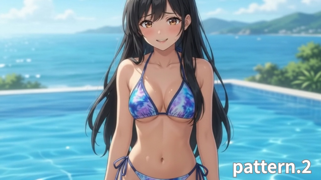 【ボイス付/¥100】タイダイ柄紐ビキニの彼女とプールデート(全3種+限定特典つき)【縦長・横長】