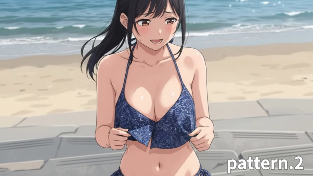 【ボイス付/¥100】デニムフリルビキニの彼女とビーチデート(全3種)【縦長・横長】
