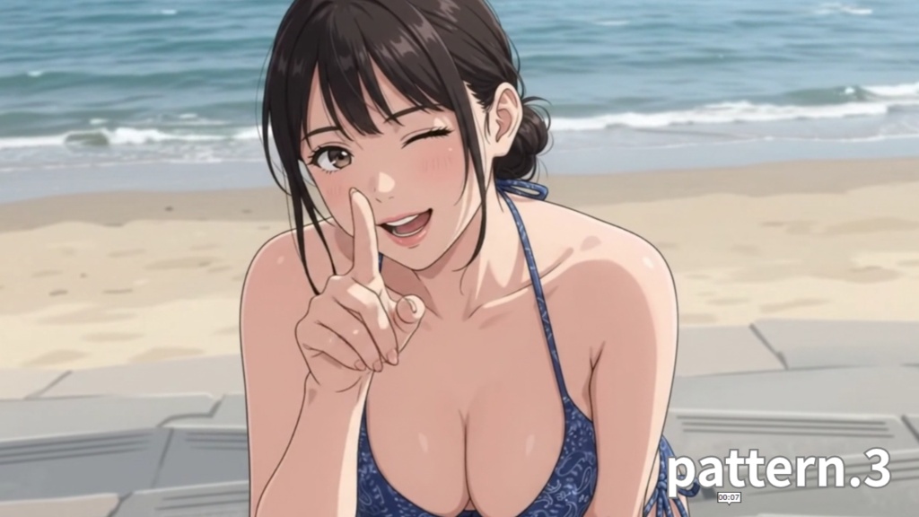 【ボイス付/¥100】デニムフリルビキニの彼女とビーチデート(全3種)【縦長・横長】