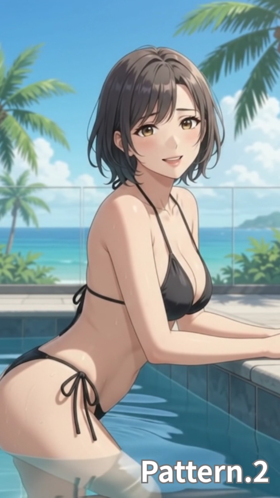 【ボイス付/¥100】黒ビキニの彼女と貸し切りプールヴィラ(全3種+限定特典つき)【縦長・横長】