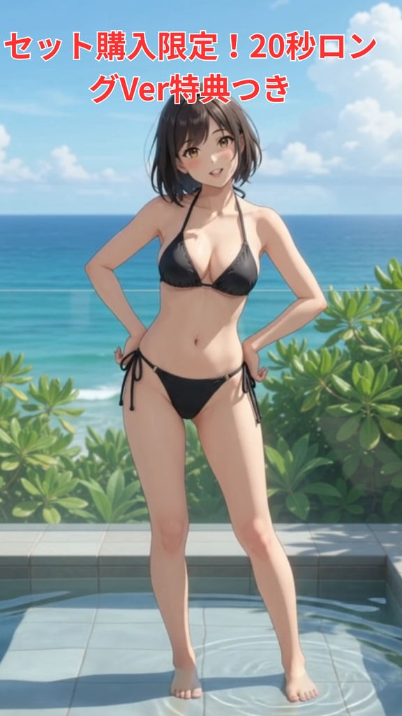 【ボイス付/¥100】黒ビキニの彼女と貸し切りプールヴィラ(全3種+限定特典つき)【縦長・横長】