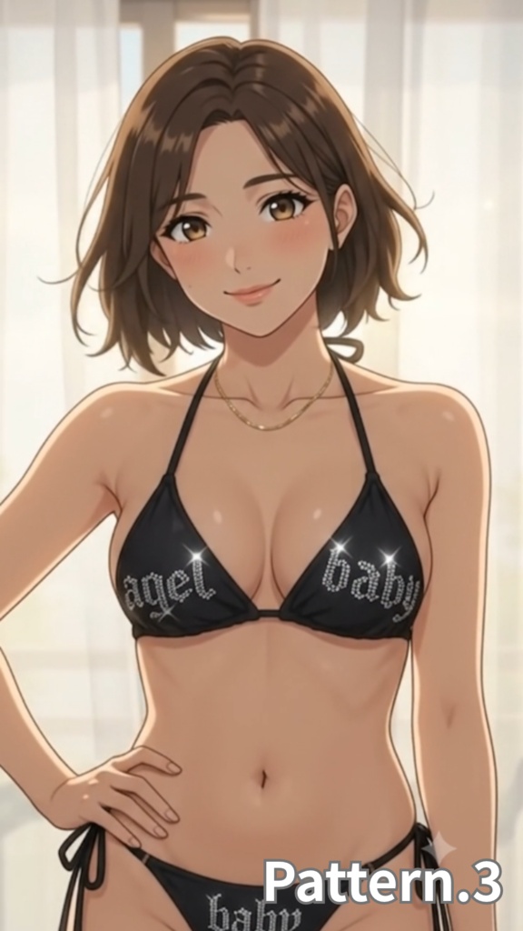 【ボイス付/¥100】黒ラインストーンビキニの彼女と迎える朝(全3種+豪華W特典つき)【縦長・横長】