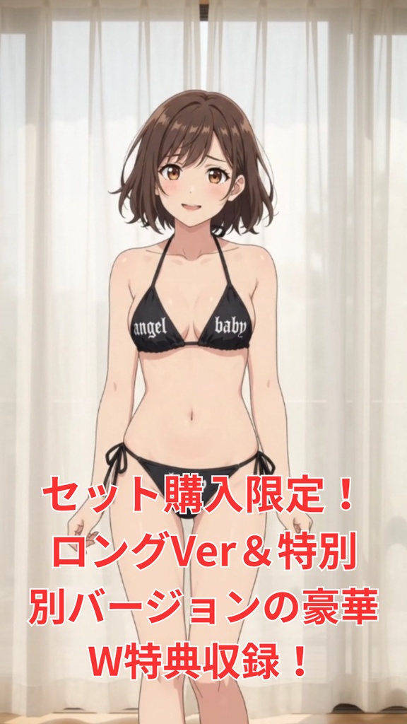 【ボイス付/¥100】黒ラインストーンビキニの彼女と迎える朝(全3種+豪華W特典つき)【縦長・横長】