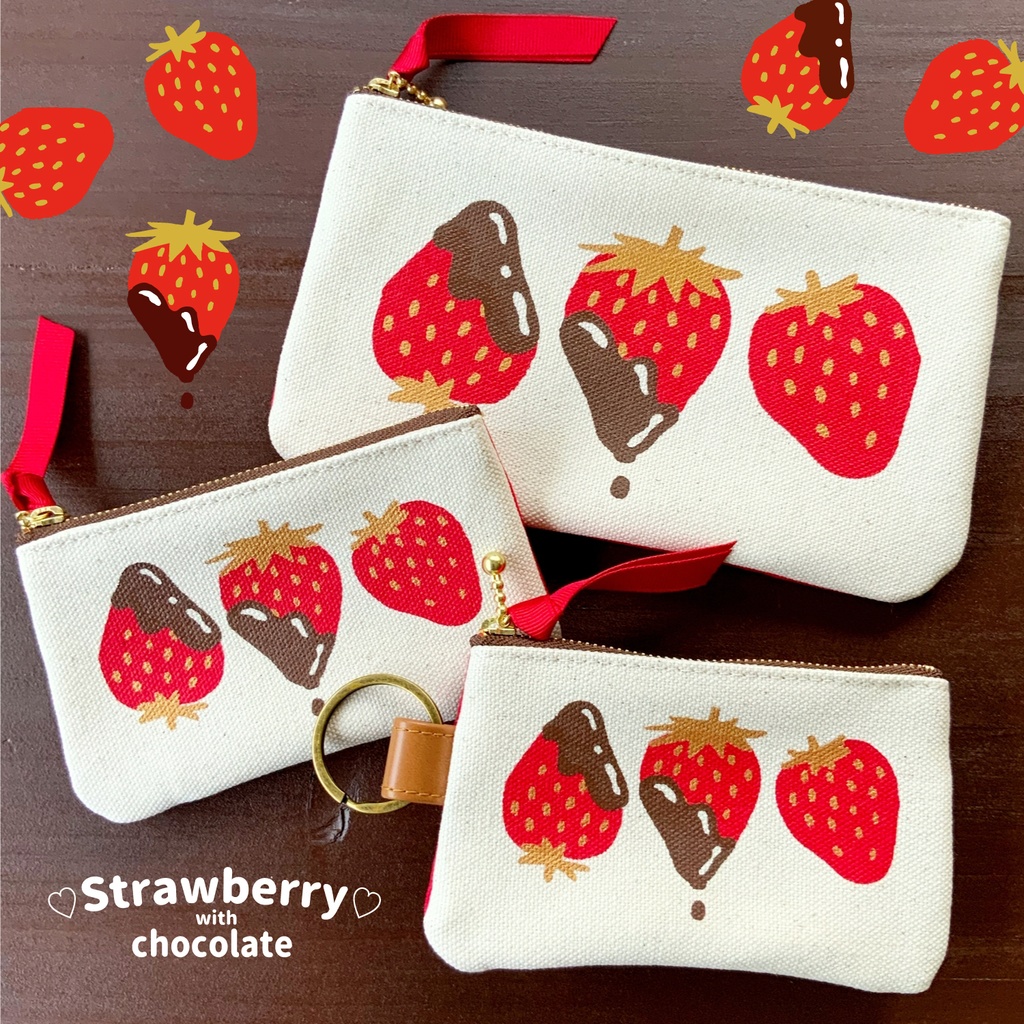 【送料無料】大粒イチゴポーチ(ペンケースサイズ)レッド・ミント