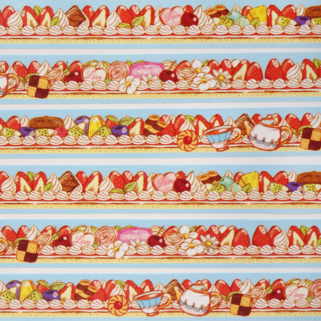 【送料無料】ずーっとケーキ柄お茶会マスキングテープ