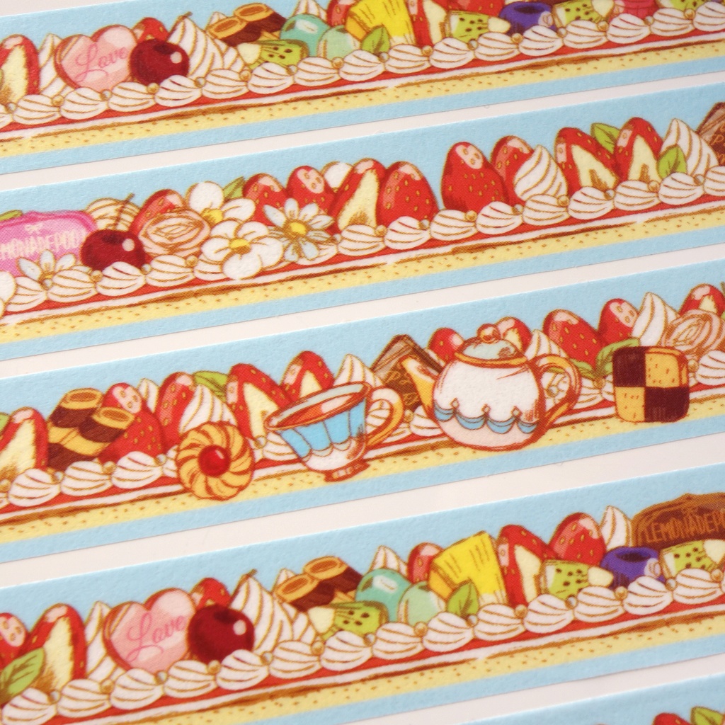 【送料無料】ずーっとケーキ柄お茶会マスキングテープ