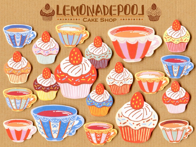 カップケーキとティーカップのフレークシール Lemonadepool レモネードプール Booth