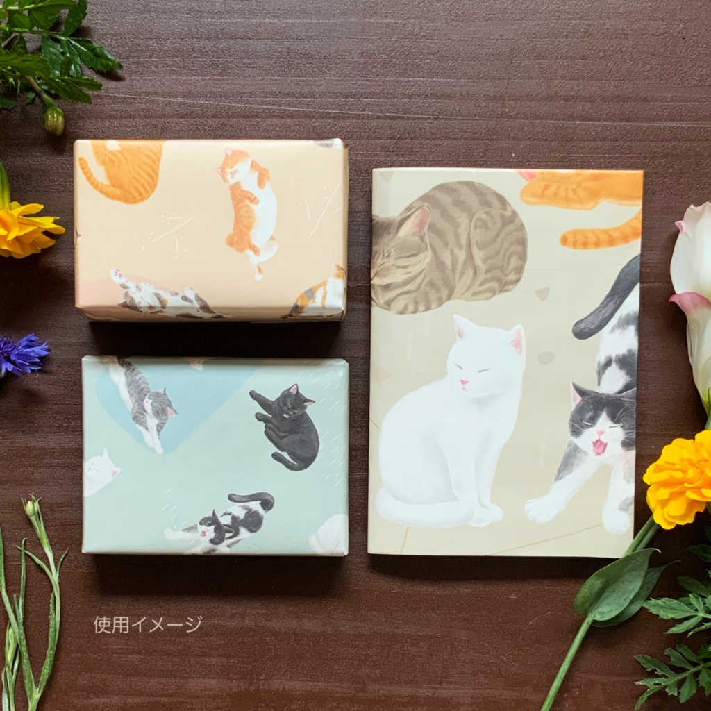 【送料無料】のんびり猫 / デザインペーパー 12枚セット( 3種×4枚づつ)