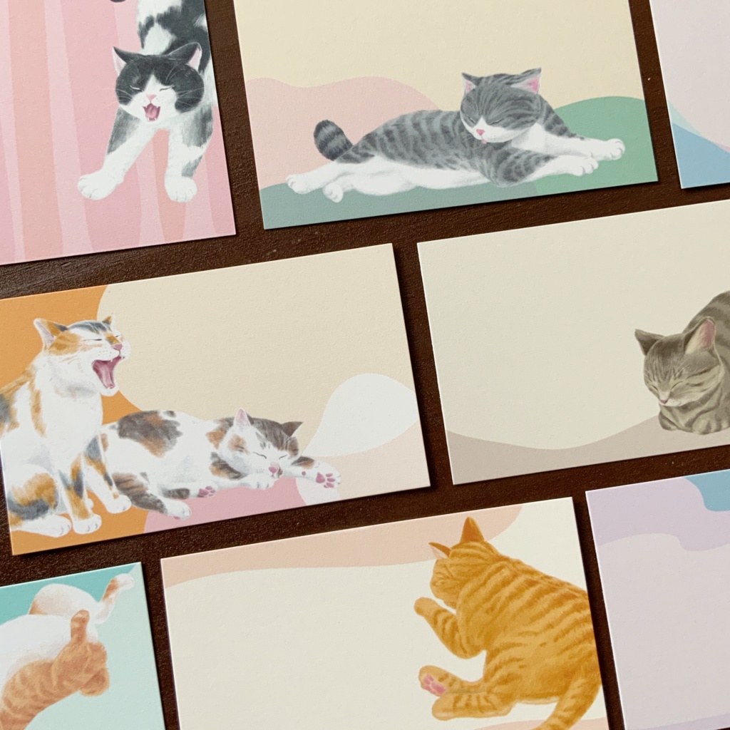 【送料無料】のんびり猫 / 名刺サイズのメッセージカード 32枚セット( 8種×4枚づつ)