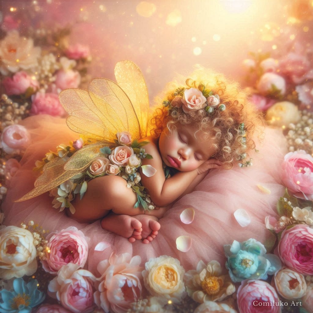 花のゆりかごで眠る小さな妖精