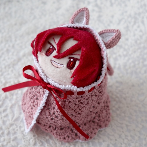 猫耳フード付ケープ　ピンク　胴回り約21cmぬい用