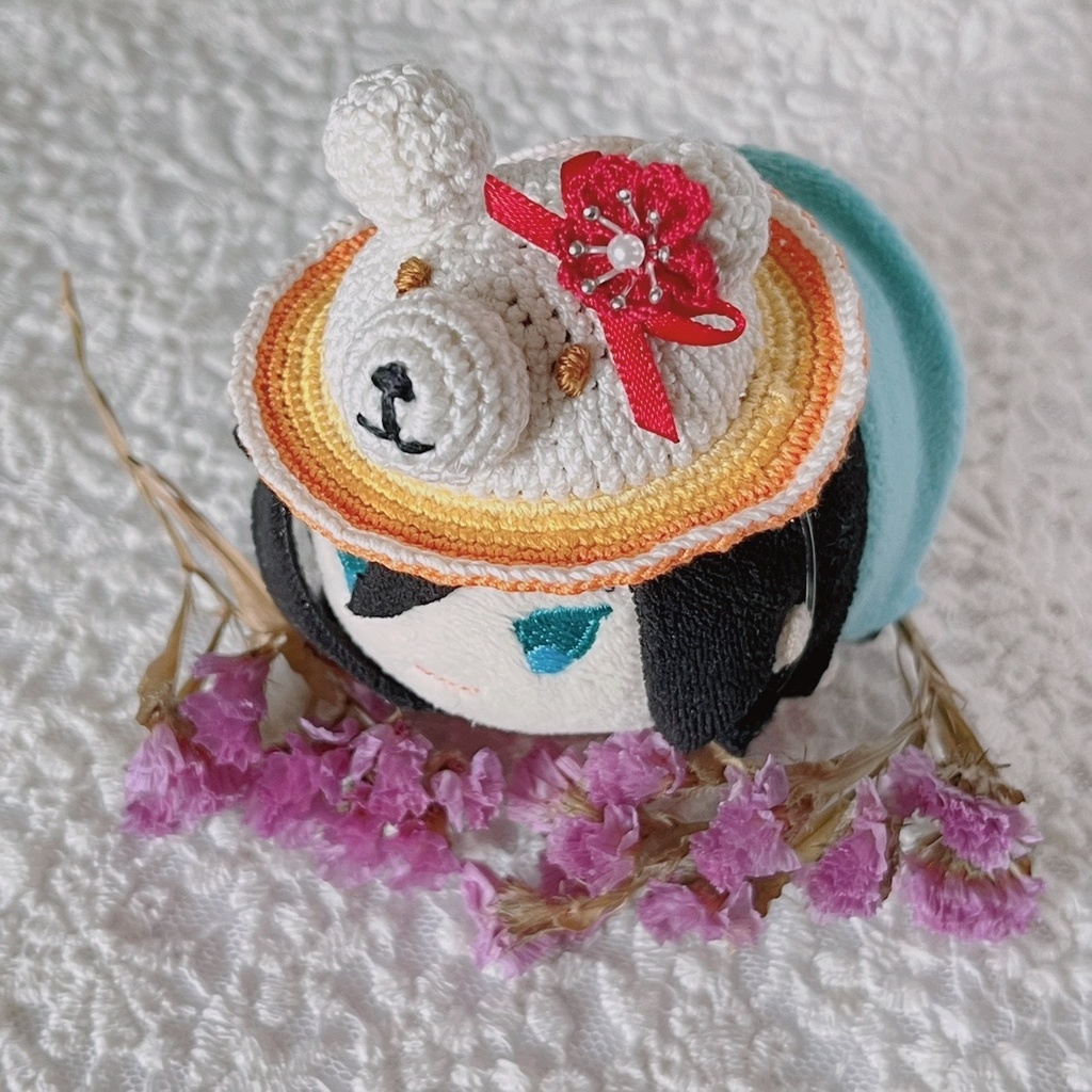 クマクリームソーダ帽子 オレンジ  赤花