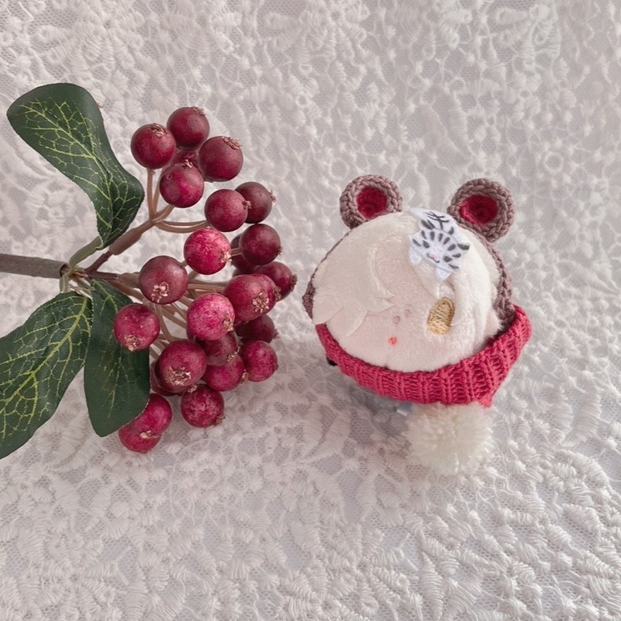 クマ耳マフラー ブラウン×ワインレッド もちマスミニ向