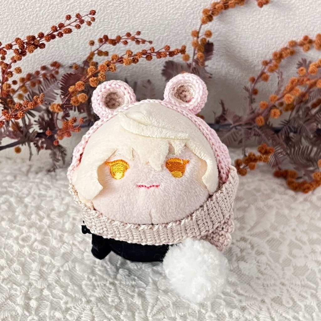 くま耳マフラー　もちマスサイズ　ピンク×ベージュ　