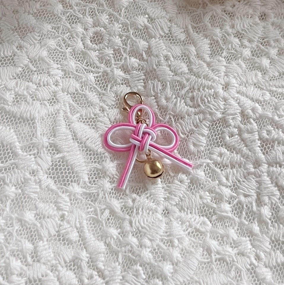 水引チャーム 桃色 叶結び