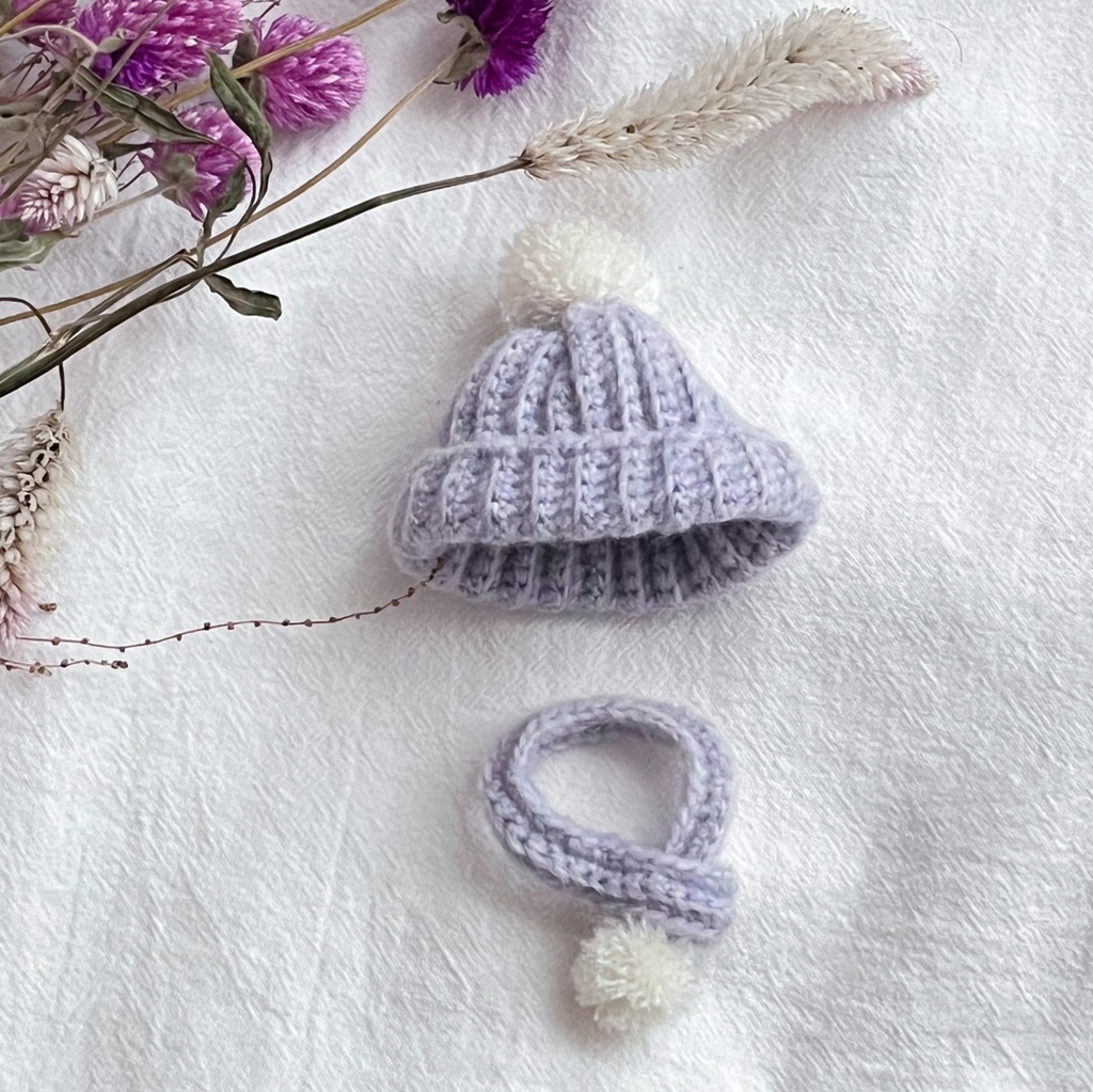 8cmぬいぐるみ用 帽子＆マフラーセット 薄紫