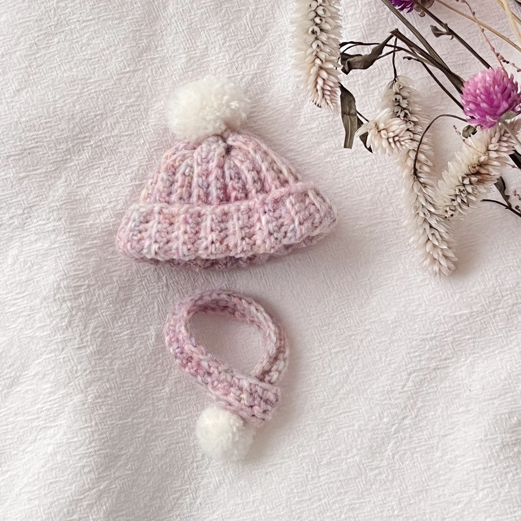 8cmぬいぐるみ用 マフラーと帽子 ピンク