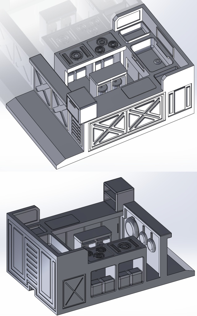 厨房,食堂,4人部屋のセット 1/60サイズ(受注生産)