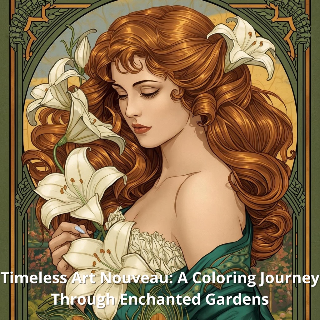 Timeless Art Nouveau: A Coloring Journey Through Enchanted Gardens Sub: 58 Illustrations of Fairies, Angels, and Botanical Scenes