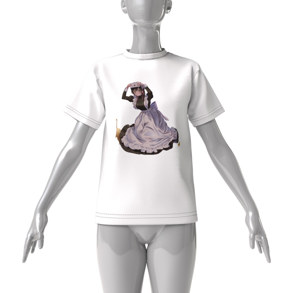 Tシャツ(ビッグシルエット)|ひよこと猫の追いかけっことメイドさん/オリジナルイラスト