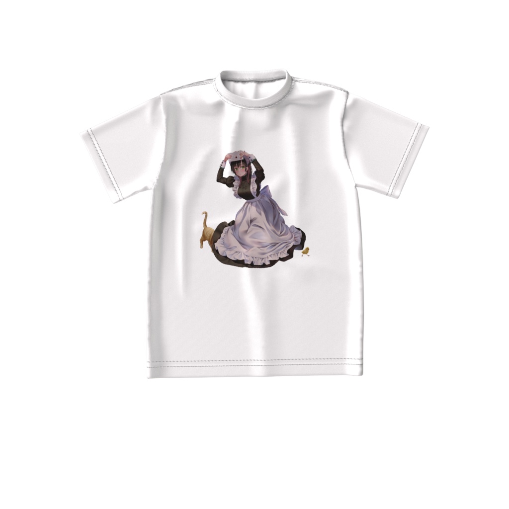 Tシャツ（ビッグシルエット）｜ひよこと猫の追いかけっことメイドさん／オリジナルイラスト